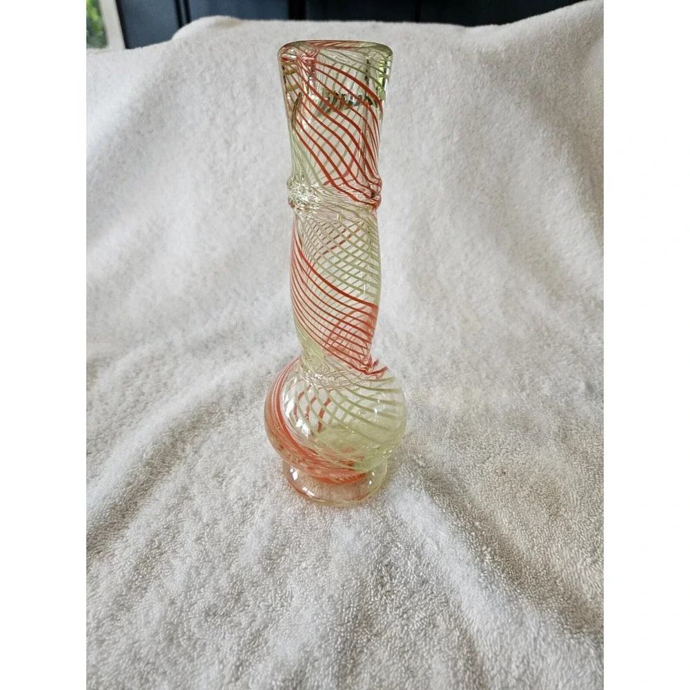 Orange Yellow Swirl Hand Blown Glass Vase 8.5 Inch Tall